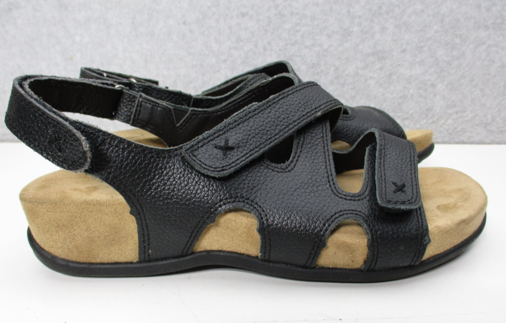 Cobbie Cuddlers Megan Black Leather Adjustable Straps Womens Sandals Sz 7